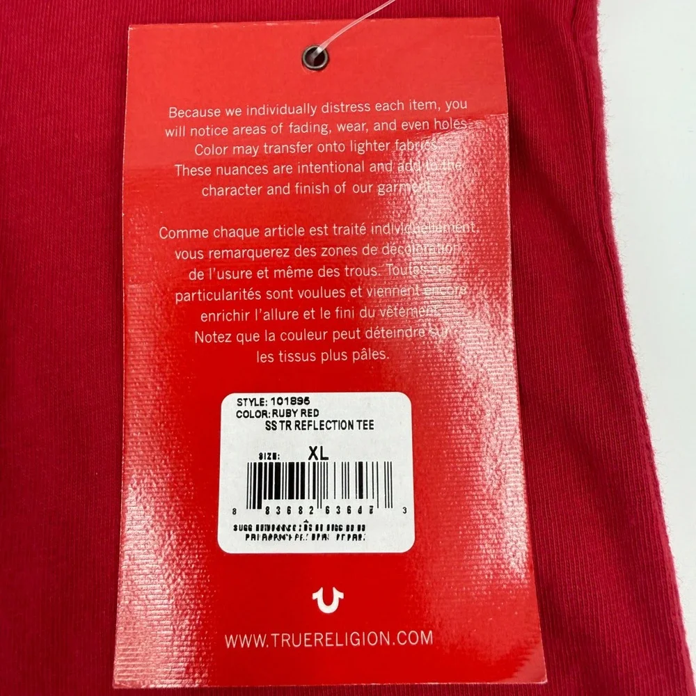TRUE RELIGION NEW XL T-Shirt Ruby Red SS TR Reflection Tee Flocked Box Felt Logo